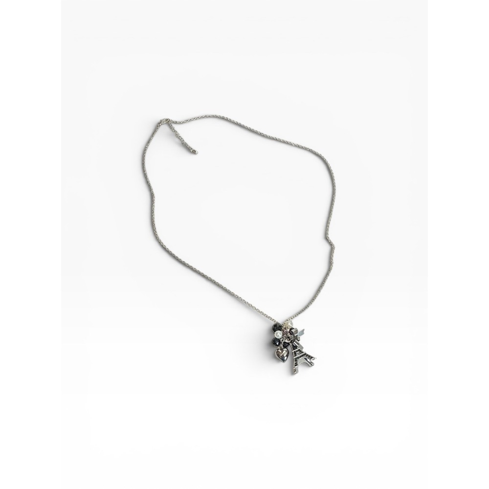 Eiffel Tower Charm 34" Necklace Silver Tone Paris Heart
